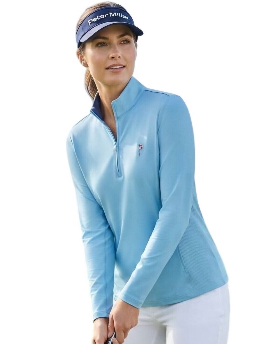 Peter Millar Wicking E4 UPF 50 Turquoise 1/4 Zip Golf Pullover Size M